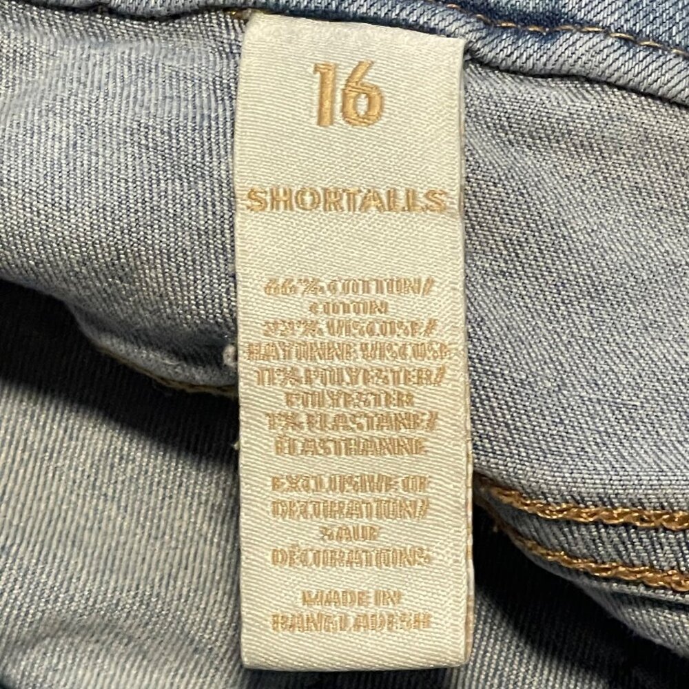 Distressed blue denim short jumpsuit with adjustable white straps, Size 16 - Picture 12 of 12